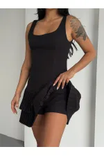 Kadın Siyah Pileli Şortlu Mini Elbise HZL25S-FRY122991