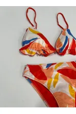 Kadın Çok Renkli Tropikal Desenli Astarlı Üçgen Bikini Takım HZL25S-AR1616