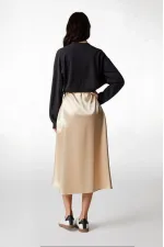 Women's Cream Satin Surface Elastic Waist Midi Skirt Hzl23s-bd1101471