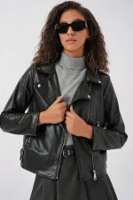 Veste en similicuir pour femme 1044 - Noire
