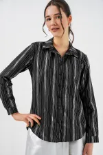 Women's Black Striped Foil Pattern Shirt 20253