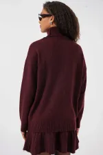 Kadın Mürdüm Kazak Etek Triko İkili Takım HZL25W-BD1102641