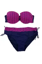 Kadın Fuşya Zincir Desenli Büyük Beden Astarlı Lacivert Bikini Takım HZL25S-LC3303