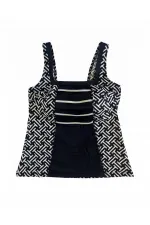 Tankini à motifs bleu marine et blanc pour femme avec short HZL25S-AR1801