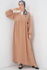 Robe longue hijab pour femme 2525 - Biscuit
