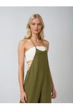 Kadın Haki Ayarlanabilir Askılı Cepli Bol Paça Bahçıvan Tulum HZL22S-BD170191