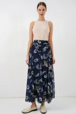 Jupe en mousseline à motifs pour femme 8057 - Bleu marine