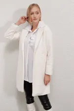 Kadın Kemik Tek Düğmeli Çift Cepli Astarlı Buklet Kaşe Kaban HZL22W-BD190821