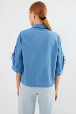 20246 Kol Detaylı Crop Gömlek - İndigo