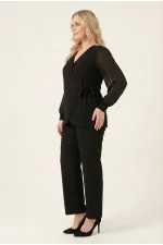 Women's Black Plus Size Chiffon Sleeveless Pants Blouse Evening Dress Set HZL26W-PR12041 Women's Black Plus Size Chiffon Sleeveless Pants Blouse Evening Dress Set HZL26W-PR12041