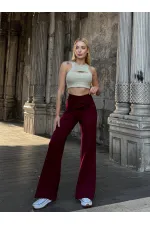 Kadın Bordo Yüksel Bel Kemer Detaylı İspanyol Paça Pantolon HZL25W-ZK11481