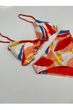Kadın Çok Renkli Tropikal Desenli Astarlı Üçgen Bikini Takım HZL25S-AR1616