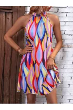 Women's Multicolored Sleeveless Mosscrepe Digital Print Unlined Dress HZL24S-FRY120931