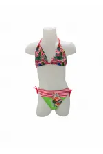 Kız Çocuk Pembe Yeşil Flamingo Glow Desenli 6-14 Yaş Üçgen Bikini Takım HZL26S-LC19018
