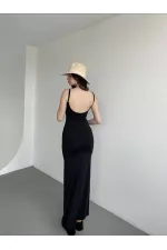 Kadın Siyah Sırtı Açık Yumuşak Dokulu Elbise HZL25S-ZK13281