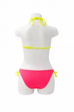 Kız Çocuk Mavi Pembe Flamingo Glow Desenli  6-14 Yaş Üçgen Bikini Takım HZL26S-LC9018
