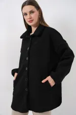 0675 Yün Karışımlı Buklet Ceket - Siyah