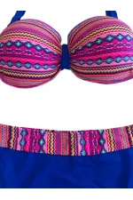 Ensemble bikini doublé à motifs ethniques bleu saxon rose pour femme HZL25S-LC22626