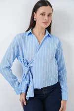 Women's Front Tie Striped Shirt 20362 - Blue