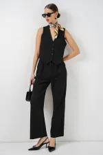 Ensemble deux pièces gilet et pantalon pour femme 30091 - Noir