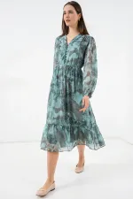 2137 Desenli Şifon Elbise - Mint Yeşili