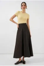 Kadın Kahverengi Yüksel Bel Uzun Jean Etek HZL26W-BD180661