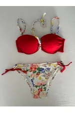 Kadın Kırmızı Taş İşlemeli Astarlı Bikini Takım HZL25S-LC208
