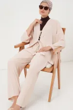 Ensemble deux pièces pantalon kimono Ayrobin pour femme 6739 - Crème