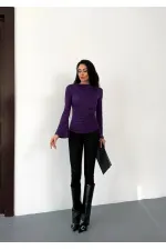 Kadın Mor Drape Detaylı İspanyol Kol Sany Bluz HZL25W-FRY123431