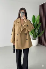 Kadın Camel Premium Midi Boy Astarlı Kaşe Kaban HZL25W-BD191571