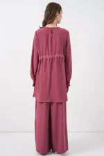 Ensemble deux pièces tunique longue et pantalon pour femme 6719 - Rose