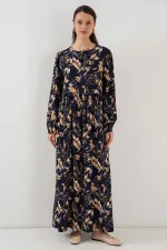 1947 Desenli Uzun Elbise - M. Lacivert