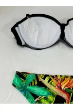 Kadın Siyah Taş İşlemeli Toka Aksesuarlı Astarlı Bikini Takım HZL25S-LC208