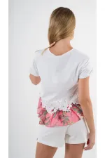 Kadın Beyaz Dantel Çiçek Desenli Bisiklet Yaka Bluz HZL24S-YY256