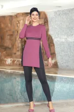 Kadın Tesettür Gül Kurusu Uzun Kollu Boneli Kapalı Taytlı Elbise Mayo HZL24S-AR1251-21