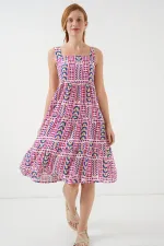Robe midi à bretelles à motifs pour femme 2577 - Fuchsia