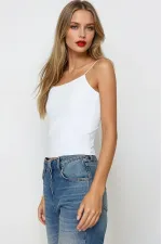 Kadın Beyaz İp Askılı Örme Body Bluz HZL24S-ZK11001