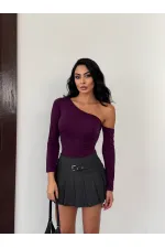Kadın Mor Asimetrik Yaka Drapeli Sandy Bluz HZL25S-FRY123361