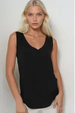 Kadın Siyah V Yaka Sıfır Kol Bluz HZL25S-BD19501