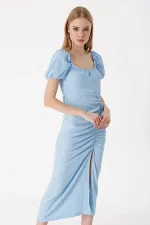 Kadın Buz Mavi  Yırtmaçlı Yazlık Örme Elbise HZL23S-BD123961