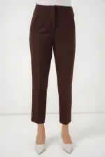 Pantalon en tissu taille haute 6650 - Marron