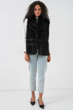 Gilet en fourrure pour femme 6804 - Noir