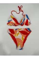 Kadın Çok Renkli Tropikal Desenli Astarlı Üçgen Bikini Takım HZL25S-AR1616