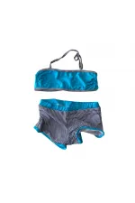 Kız Çocuk Mavi Siyah Çizgili Şortlu 4-12 Yaş Straplez Bikini Takım HZL24S-LC9034