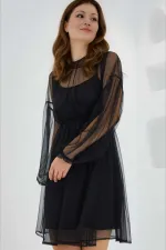 Robe courte noire en tulle doublée avec jupon pour femme HZL24S-BD124851