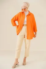 Chemise basique longue pour femme, coupe ample, orange modeste, HZL24W-BD139001 Chemise basique longue pour femme, coupe ample, orange modeste, HZL24W-BD139001