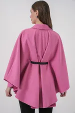 Kadın Kemerli Kaşe Panço 9170 - Pembe