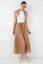 Jupe plissée aspect cuir 8009 - Camel