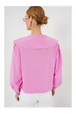 Kadın Pembe Bebe Yaka Düğmeli Şık Günlük Gömlek HZL26S-BD1203141