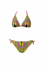 Ensemble bikini triangle à motif paon jaune pour filles, 6-14 ans HZL24S-LC19017
